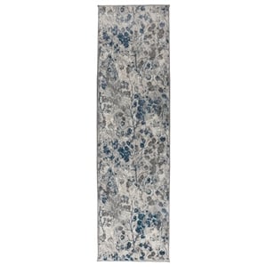 Pemberly Row Polyester Transitional Floral Blue Runner Area Rug