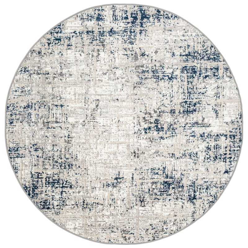Pemberly Row Polyester Transitional Striated Blue 5' Round Area Rug