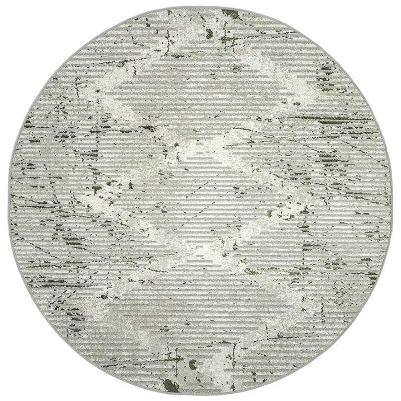 Pemberly Row Polyester Transitional Geometric Green 8' Round Area Rug