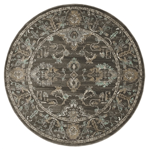 Pemberly Row 5'3 Round Traditional Oriental Vintage Area Rug in Light Brown