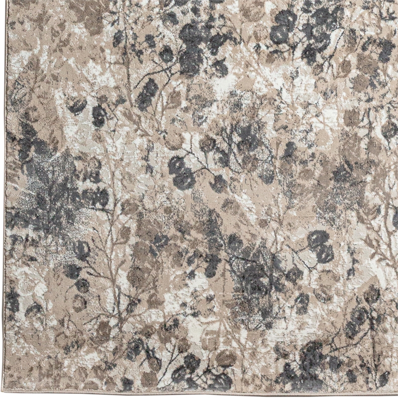 Pemberly Row Polyester Transitional Floral Gray Runner Area Rug