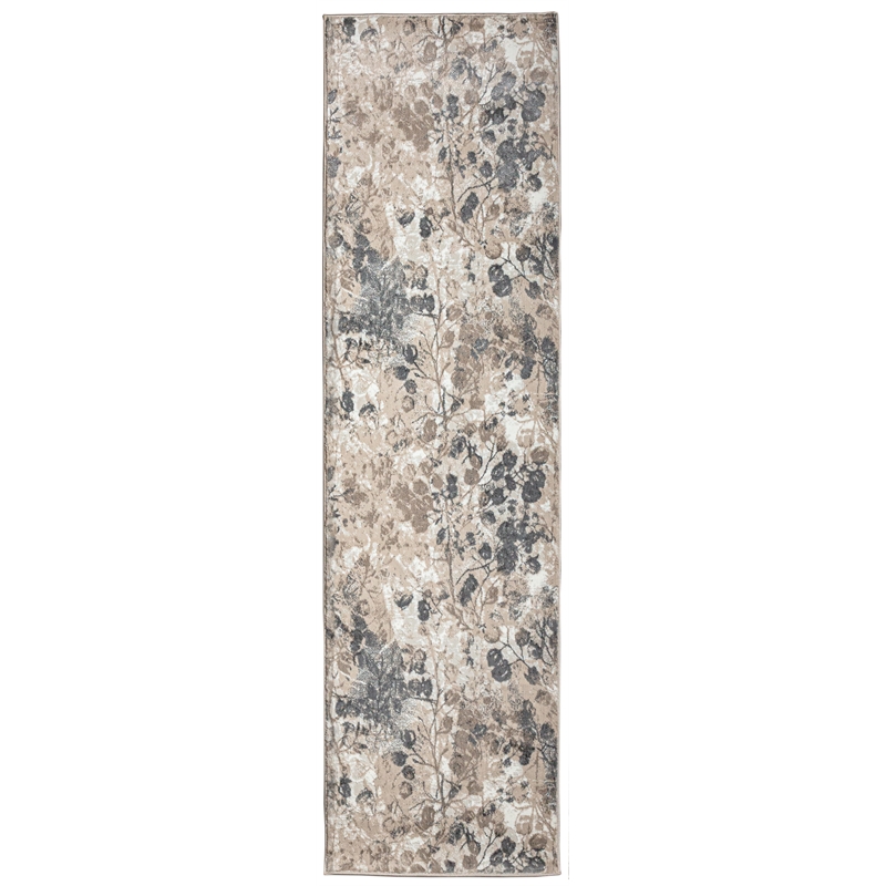 Pemberly Row Polyester Transitional Floral Gray Runner Area Rug