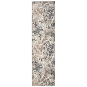Pemberly Row Polyester Transitional Floral Gray Runner Area Rug