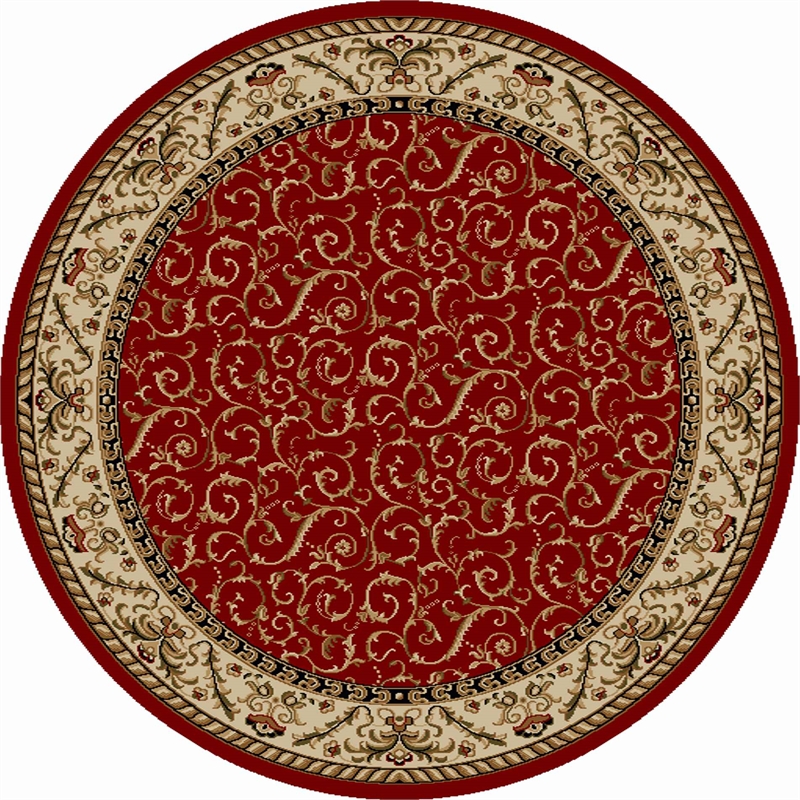 Pemberly Row Traditional 8' x 8' Circular Floral Trellis Fabric Rug in Red
