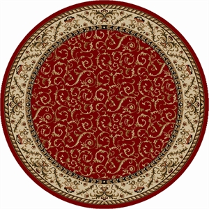 Pemberly Row Traditional 8' x 8' Circular Floral Trellis Fabric Rug in Red