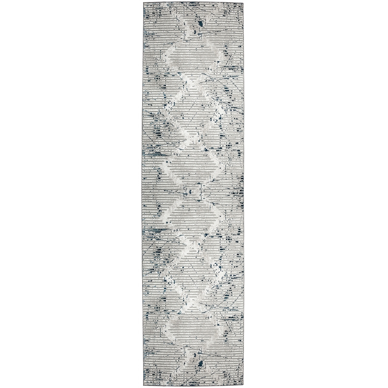 Pemberly Row Polyester Transitional Geometric Blue Runner Area Rug