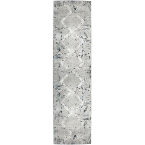 Pemberly Row Polyester Transitional Geometric Blue Runner Area Rug