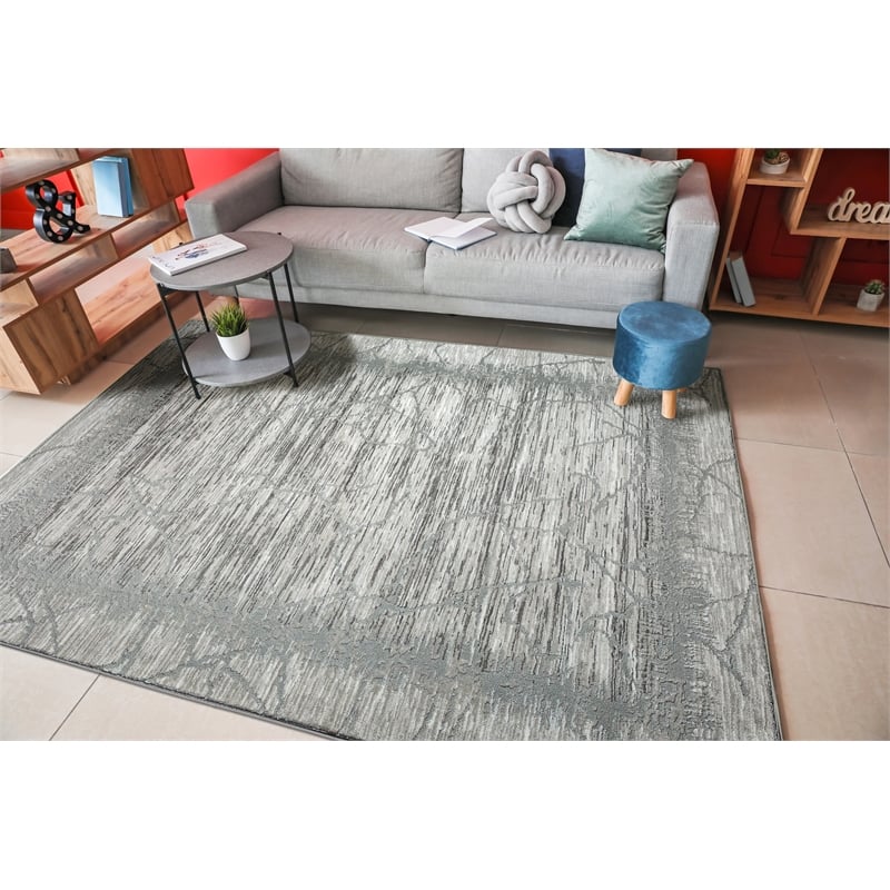 Pemberly Row Polyester Transitional Crackled Gray 8x10 Area Rug