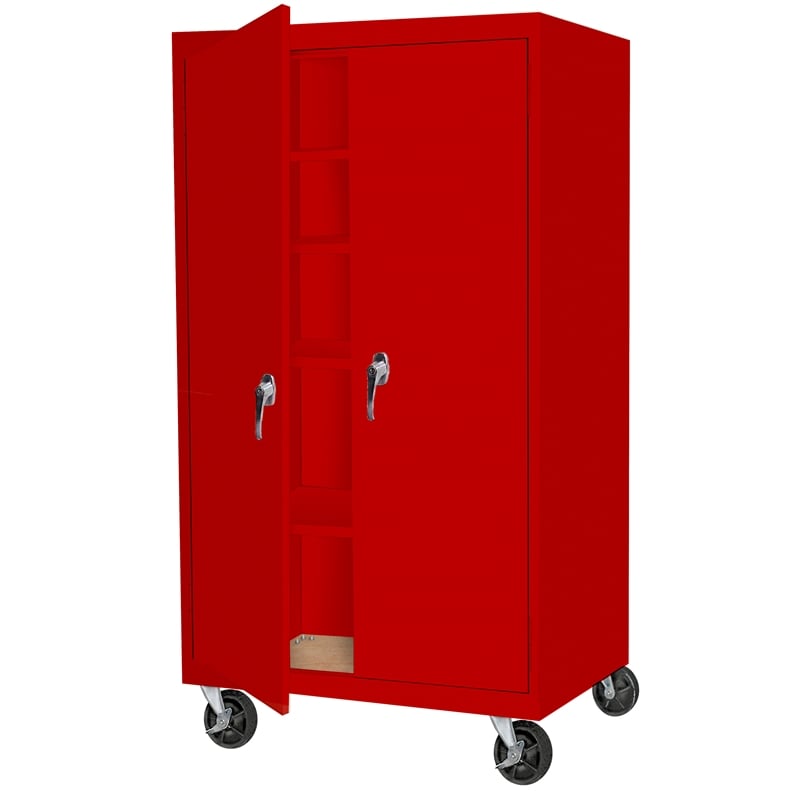 Pemberly Row Modern Industrial Office Mobile Storage Cabinet in Red