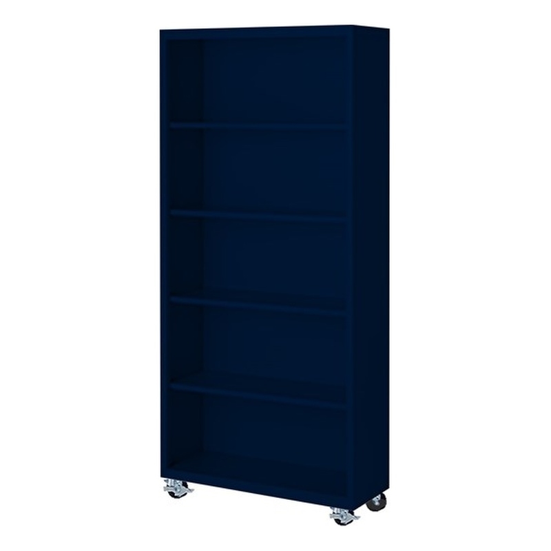 Pemberly Row Modern Industrial Office Mobile Bookcase in Navy