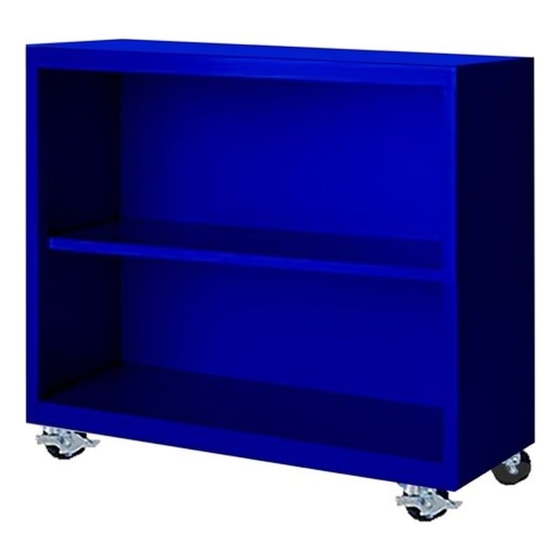 Pemberly Row Modern Industrial Office Mobile Bookcase in Blue