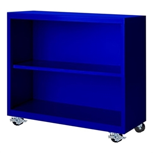 Pemberly Row Modern Industrial Office Mobile Bookcase in Blue