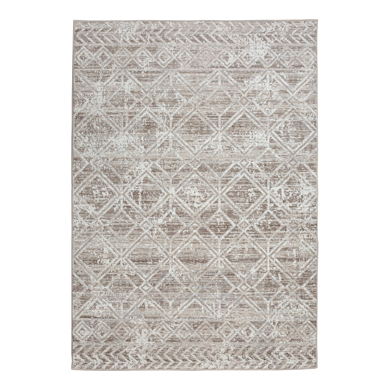 Pemberly Row Polyester Transitional Geometric Beige 8x10 Area Rug