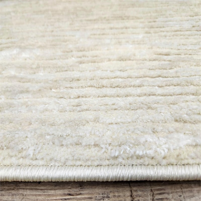 Pemberly Row Polyester Transitional Striated Beige 5' Round Area Rug