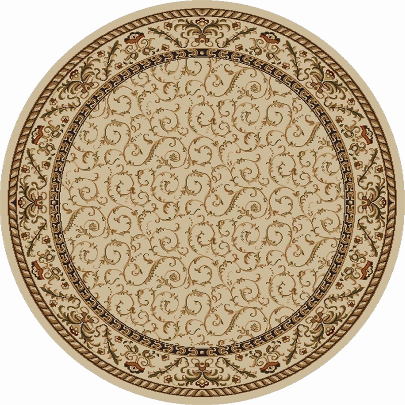 Pemberly Row Traditional 8' x 8' Circular Fabric Rug in Ivory
