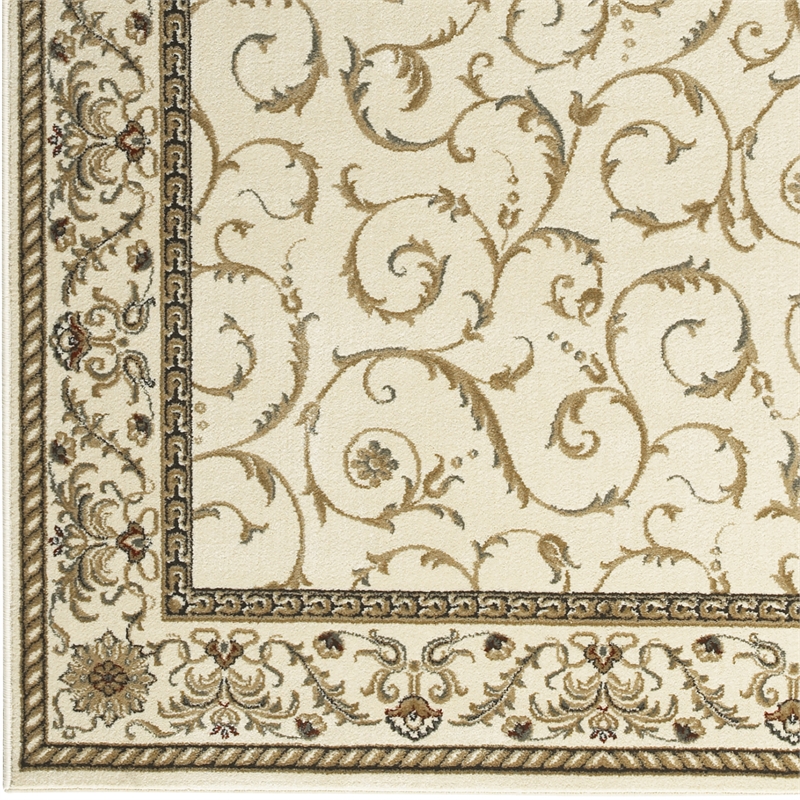 Pemberly Row Traditional 8' x 8' Circular Fabric Rug in Ivory