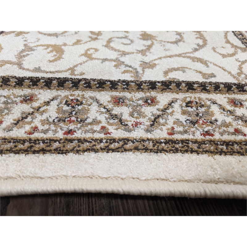 Pemberly Row Traditional 8' x 8' Circular Fabric Rug in Ivory