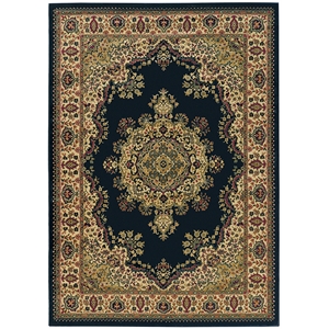 Pemberly Row Traditional Medallion 5'5&quot x 7'7&quot Polypropylene Area Rug in Black