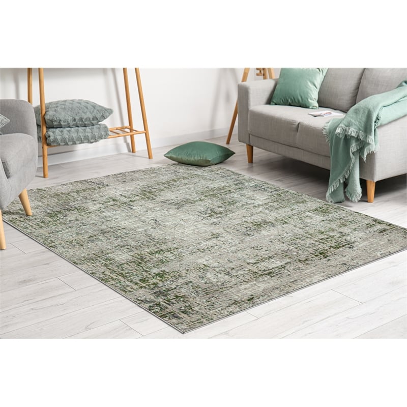 Pemberly Row Polyester Transitional Striated Green 5x8 Area Rug