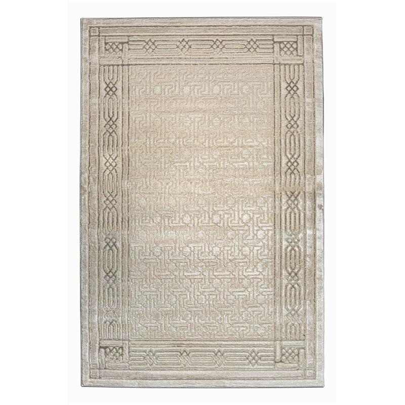Pemberly Row Polyester Transitional BordeRed Beige 8x10 Area Rug