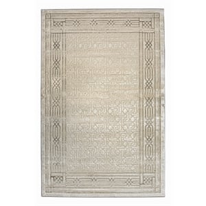 Pemberly Row Polyester Transitional BordeRed Beige 8x10 Area Rug