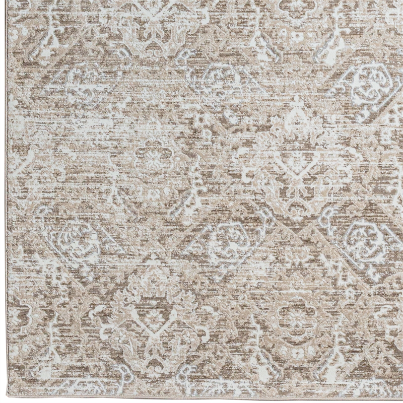 Pemberly Row Polyester Transitional Abstract Beige 3x5 Area Rug