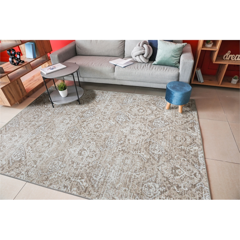 Pemberly Row Polyester Transitional Abstract Beige 3x5 Area Rug