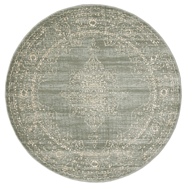 Pemberly Row 5'3 Round Traditional Oriental Vintage Area Rug in Green