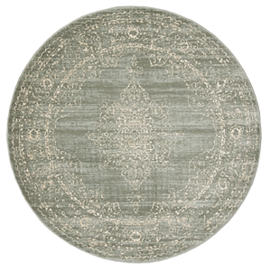 Pemberly Row 5'3 Round Traditional Oriental Vintage Area Rug in Green