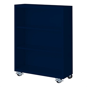 Pemberly Row Modern Industrial Office Mobile Bookcase in Navy