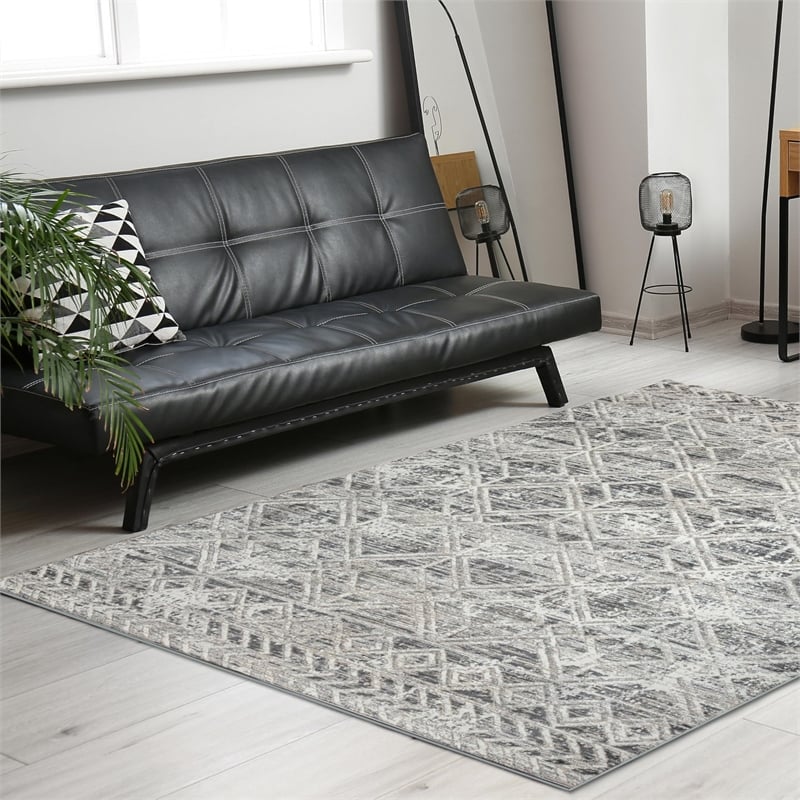 Pemberly Row Polyester Transitional Geometric Gray 8x10 Area Rug