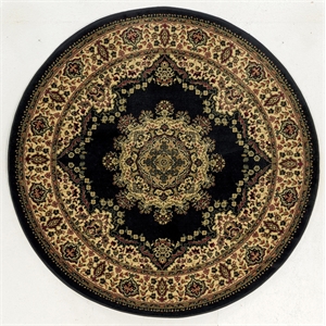 Pemberly Row Traditional Medallion 5'3&quot Round Polypropylene Area Rug in Black