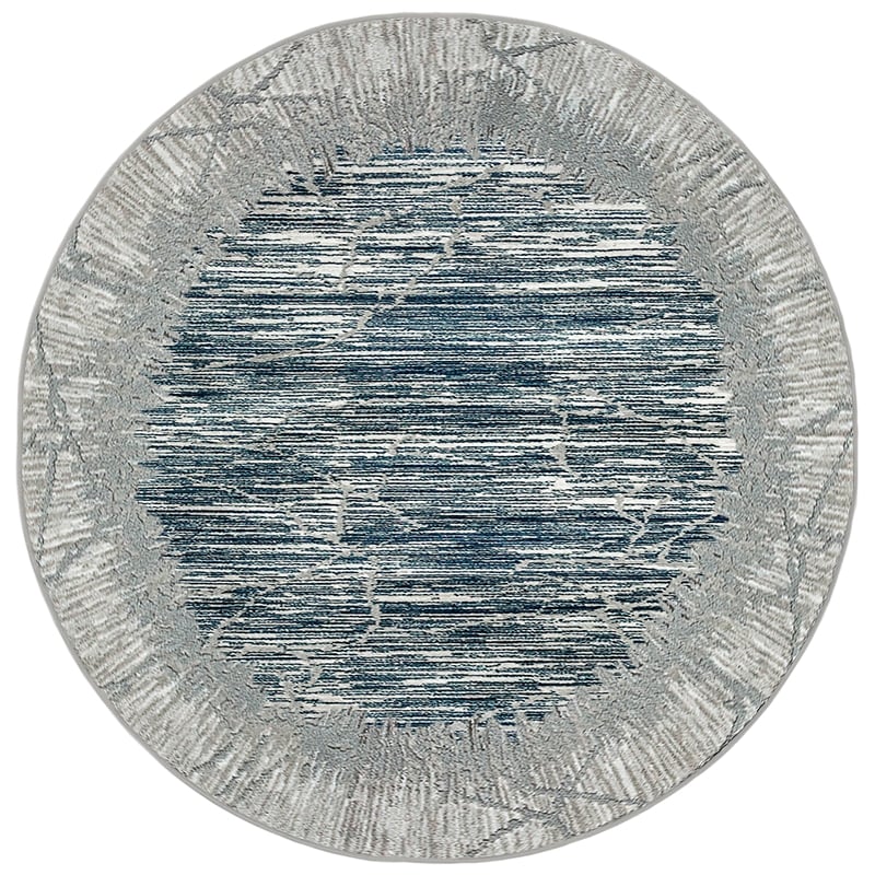 Pemberly Row Polyester Transitional Crackled Blue 8' Round Area Rug