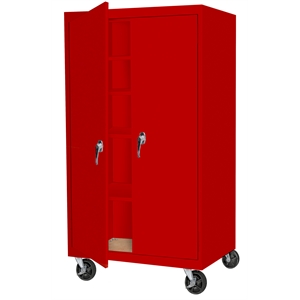 Pemberly Row Modern Industrial Office Mobile Storage Cabinet in Red