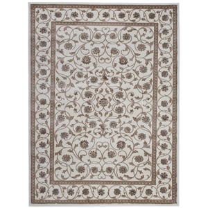 Pemberly Row Traditional 7'10&quot x 10'6&quot Rectangular Fabric Rug in Bone White