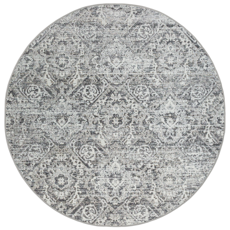 Pemberly Row Polyester Transitional Abstract Gray 8' Round Area Rug