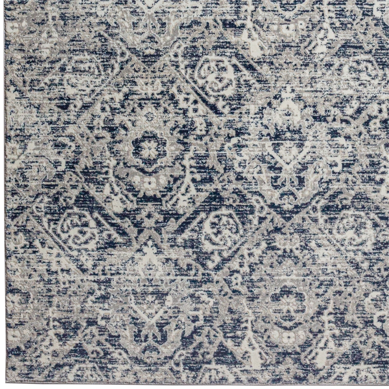 Pemberly Row Polyester Transitional Abstract Blue 8' Round Area Rug
