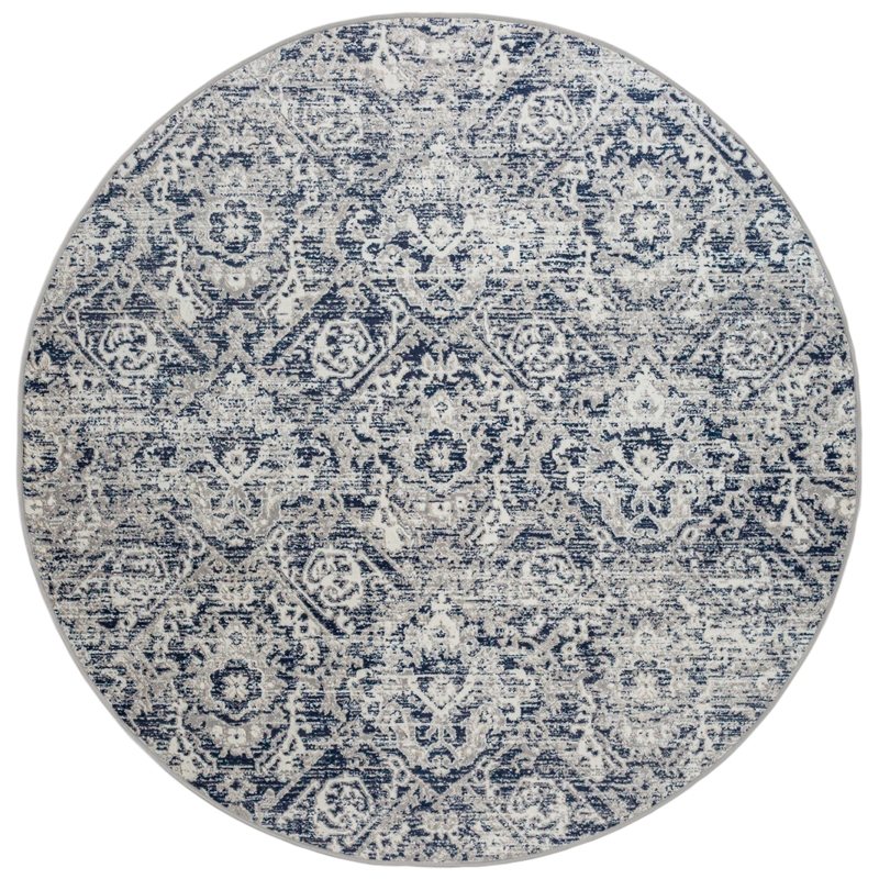 Pemberly Row Polyester Transitional Abstract Blue 8' Round Area Rug