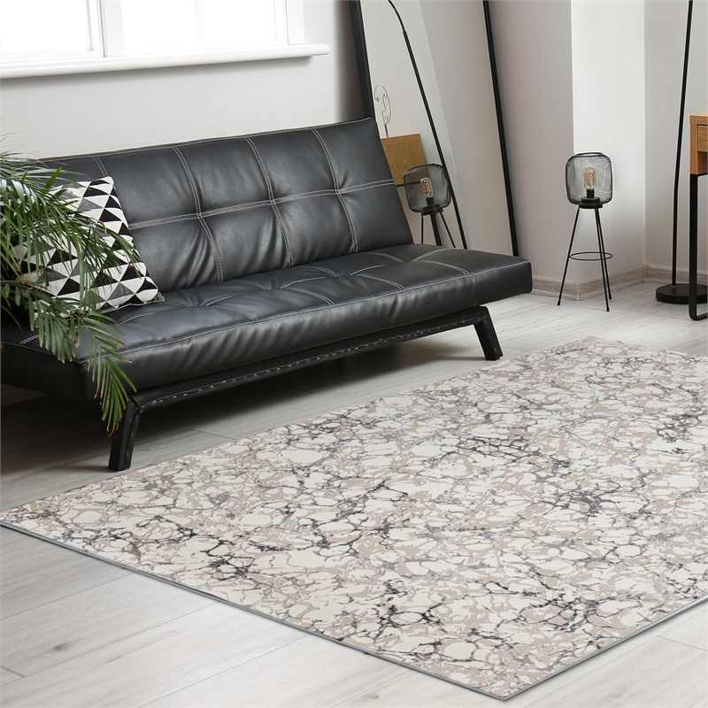Pemberly Row Polyester Transitional Marbled Gray 3x5 Area Rug