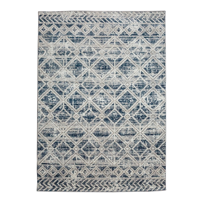 Pemberly Row Polyester Transitional Geometric Blue 5x8 Area Rug