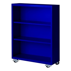 Pemberly Row Modern Industrial Office Mobile Bookcase in Blue