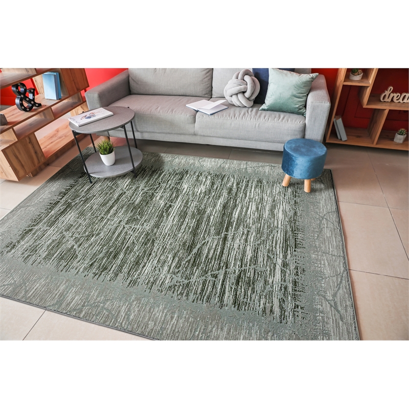 Pemberly Row Polyester Transitional Crackled Green 8x10 Area Rug