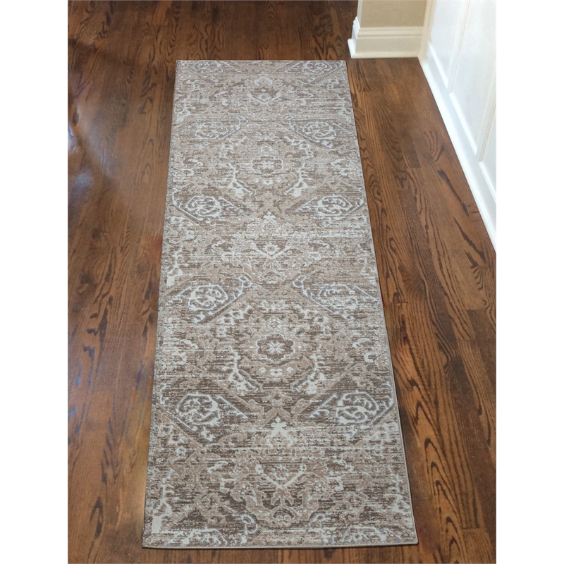 Pemberly Row Polyester Transitional Abstract Beige Runner Area Rug