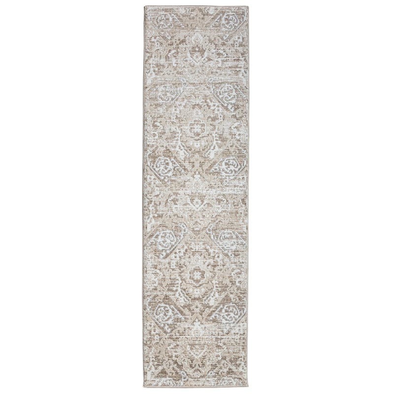 Pemberly Row Polyester Transitional Abstract Beige Runner Area Rug
