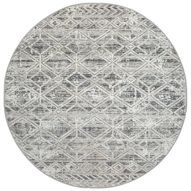 Pemberly Row Polyester Transitional Geometric Gray 5' Round Area Rug