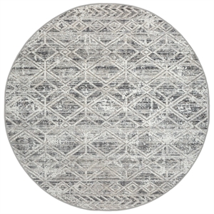 Pemberly Row Polyester Transitional Geometric Gray 5' Round Area Rug