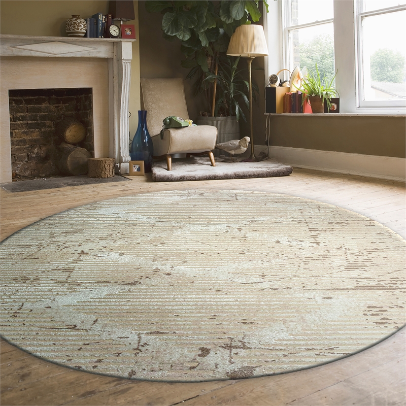 Pemberly Row Polyester Transitional Geometric Beige 8' Round Area Rug