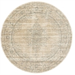 Pemberly Row 5'3 Round Traditional Oriental Vintage Area Rug in Bone Ivory