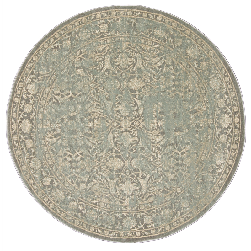 Pemberly Row 5'3 Round Traditional Oriental Vintage Area Rug in Gray