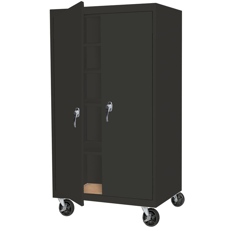 Pemberly Row Modern Industrial Office Mobile Storage Cabinet in Charcoal